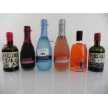 +VAT 6 bottles of Gin, 1x Rangers FC Gis's Orange Lemon & Strawberry gin 40% 70cl, Tarquin's Cornish