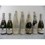 7 old bottles of Taittinger Brut Reserve Champagne 77cl