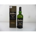 A bottle of Ardbeg The Ultimate 10 year old Single Islay Malt Scotch Whisky old style with box 46%