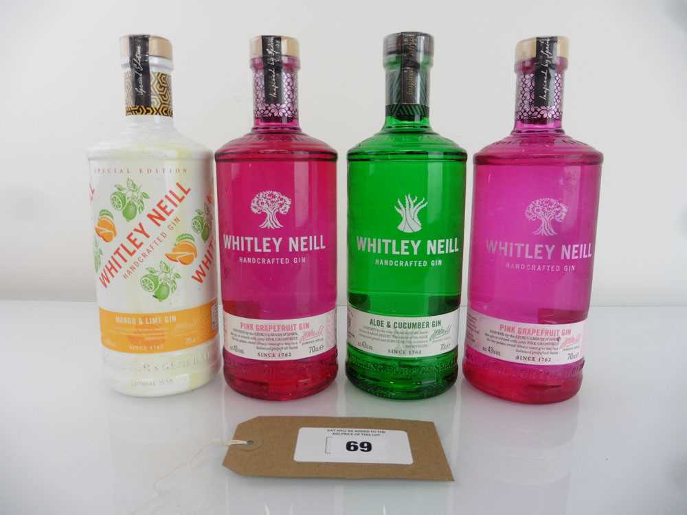 +VAT 4 bottles of Whitley Neill Gin 43% 70cl, 1x Mango & Lime, 2x Pink Grapefruit & 1x Aloe &