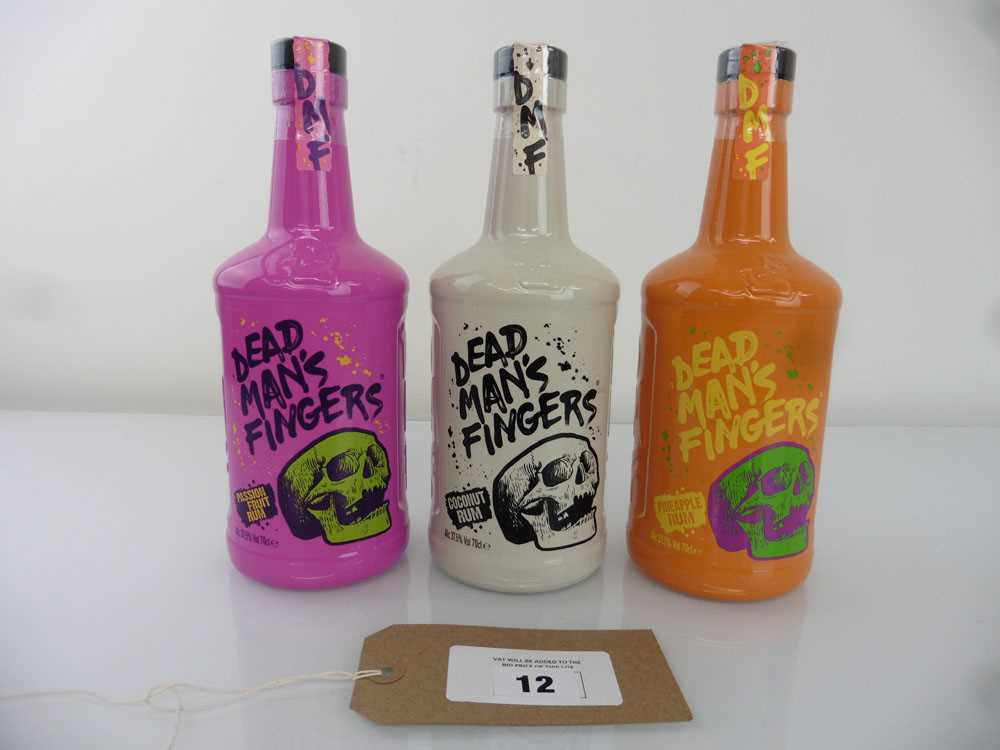 +VAT 3 bottles of Dead Man's Finger Rum, 1x Passion Fruit, 1x Coconut, 1x Pineapple 70cl 37.5%