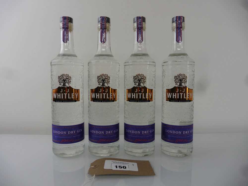 +VAT 4 bottles of J J Whitley London Dry Gin 38% 70cl (Note VAT added to bid price)