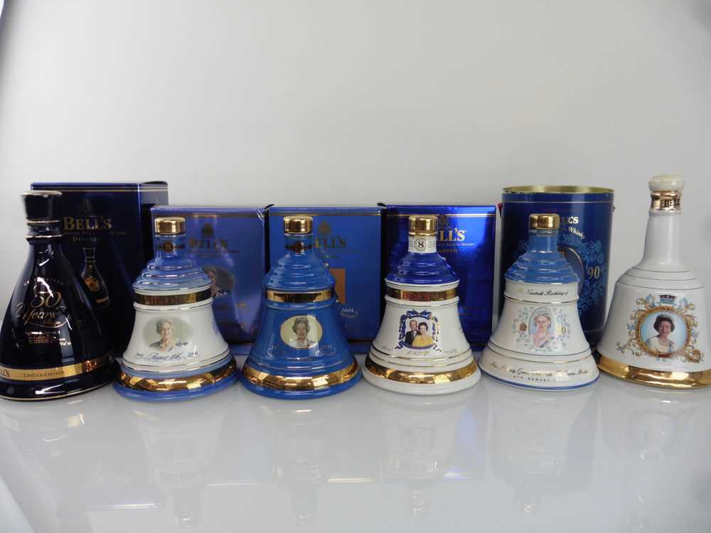 6 Bells Celebration Decanters of Extra Special Old Scotch Whisky, 1x Queen Elizabeth 60th Birthday