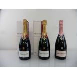+VAT 3 bottles of Bollinger Brut Champagne 75cl, 2x with boxes & 1x Rose (Note VAT added to bid