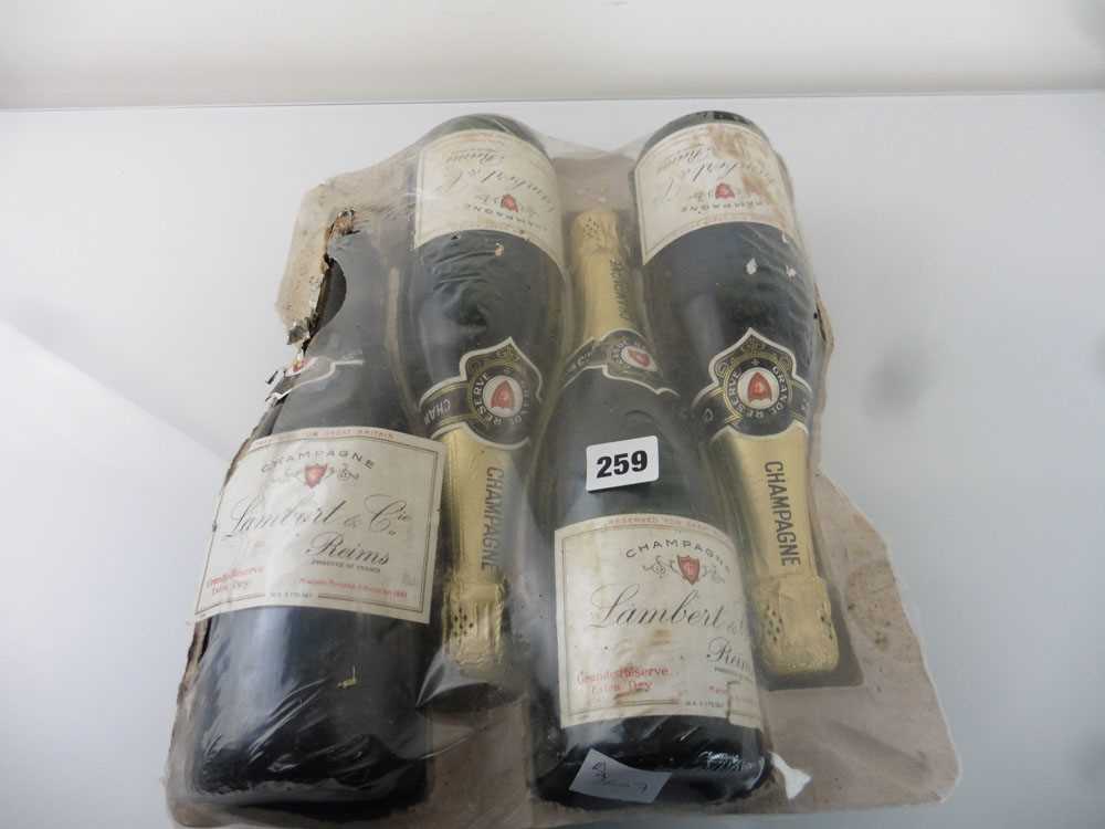 4 old bottles of Lambert & Cie Extra Dry Grand Reserve Champagne Reserved for Great Britain