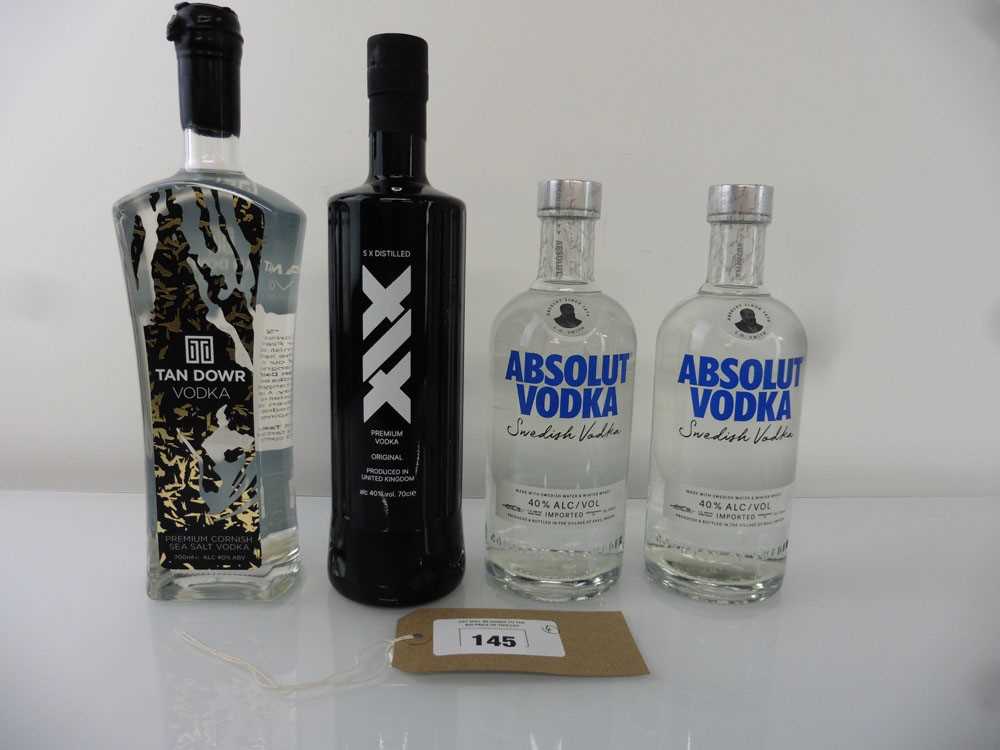 +VAT 4 bottles of Vodka, 1x XIX Premium Vodka 40% 70cl, 1x Tan Dowr Premium Cornish Sea Salt Vodka