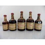 5 various old bottles of Drambuie Isle of Skye Liqueur, 1x 70 proof 23 3/4 fl oz, 1x 70 proof 11 5/6