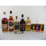 +VAT 5 various bottles and gift set of Rum, 1x Mirchi Natural spiced Rum Batch No1 40% 70cl, 1x