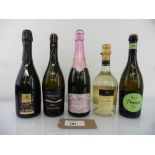 +VAT 5 bottles, 1x Andre Clouet Grand Cru Brut Rose Champagne, 1x Bacio Blanc de Blanc Millesimato