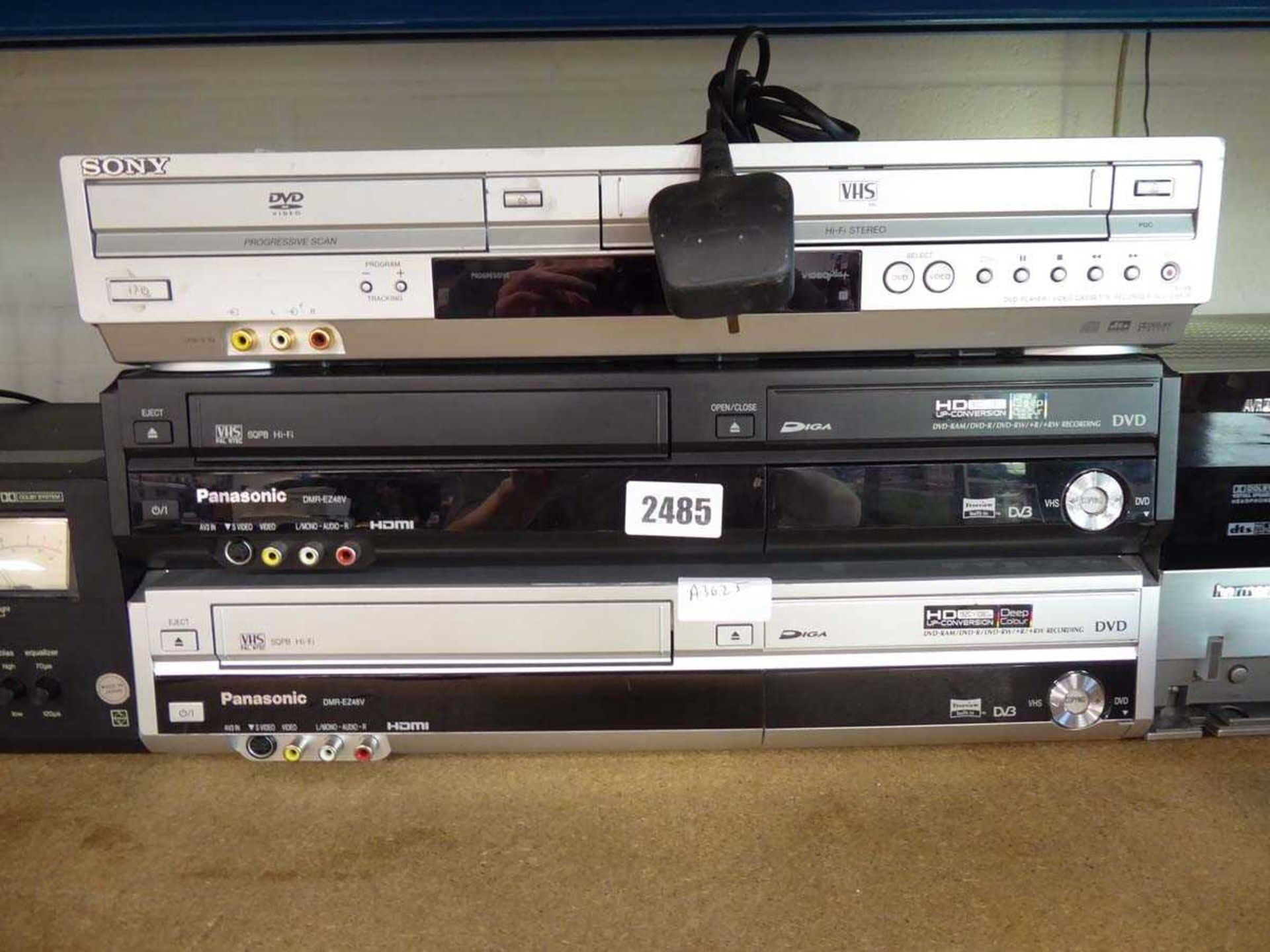 Sony DVD VHS player together with 2 Panasonic VHS DVD players