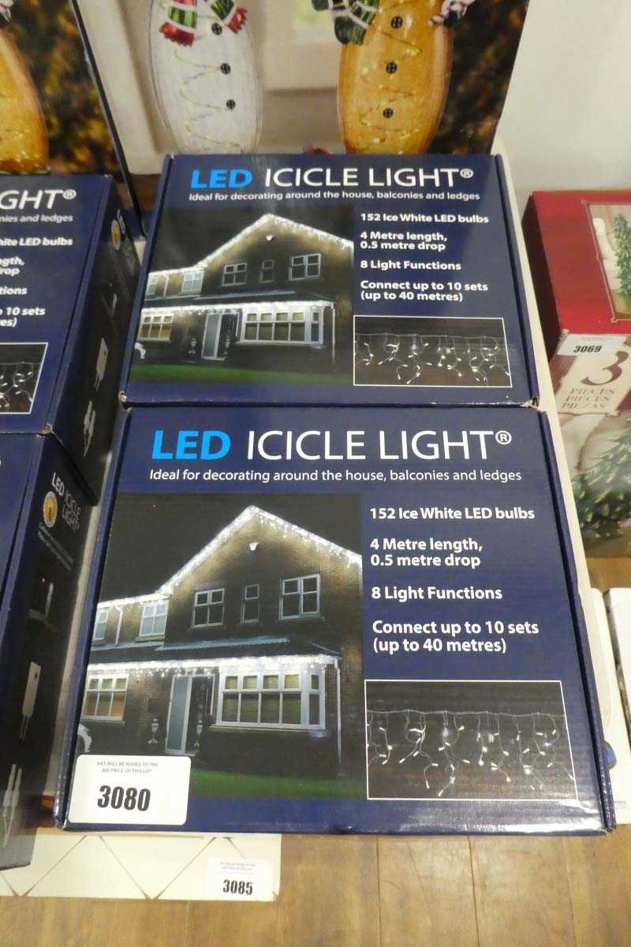 +VAT 2 boxed sets of LED icicle lightss (ice white, 4m length, 0.5m drop, 8 light functions)