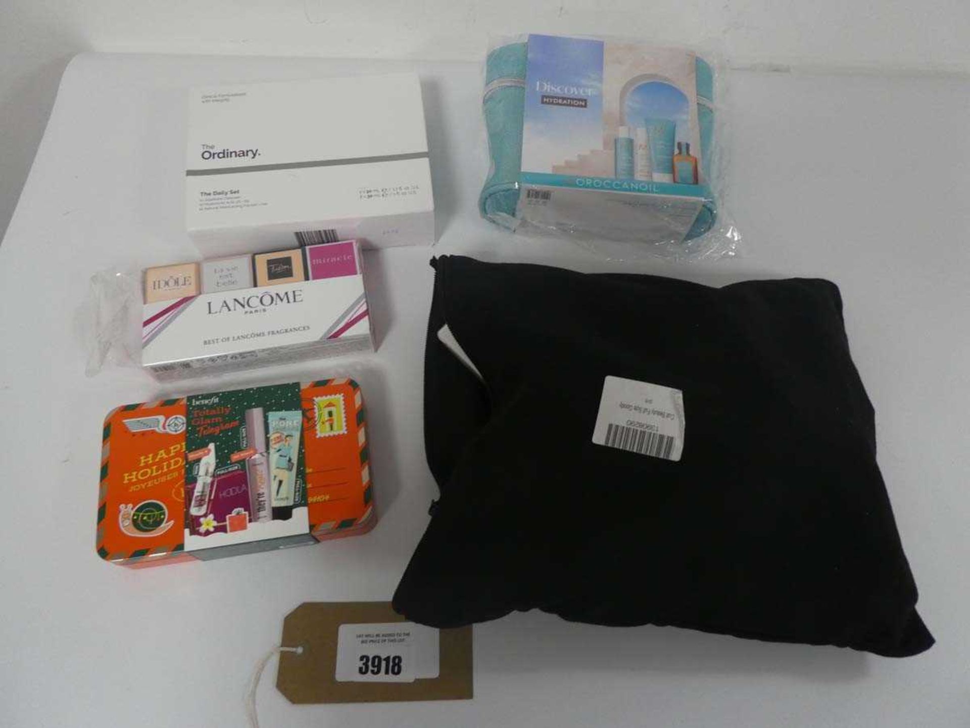 +VAT 5 gifts sets to include Lancome, benefit, The ordinary, Moroccan oil and Cult beauty goody