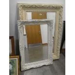 2 rectangular mirrors in ornate cream painted frames