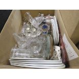 Box containing coasters, salt & pepper set, glass barrels, sherry and wine glasses