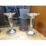 Pair of silver plated vases, a trinket box