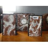 (13) Marble art deco style mantle clock with garnitures