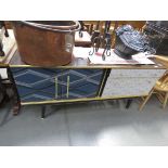 Faux walnut sideboard with decorated panels