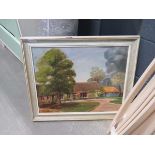 Oil on board of country house