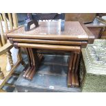 Nest of 3 copper topped teak tables