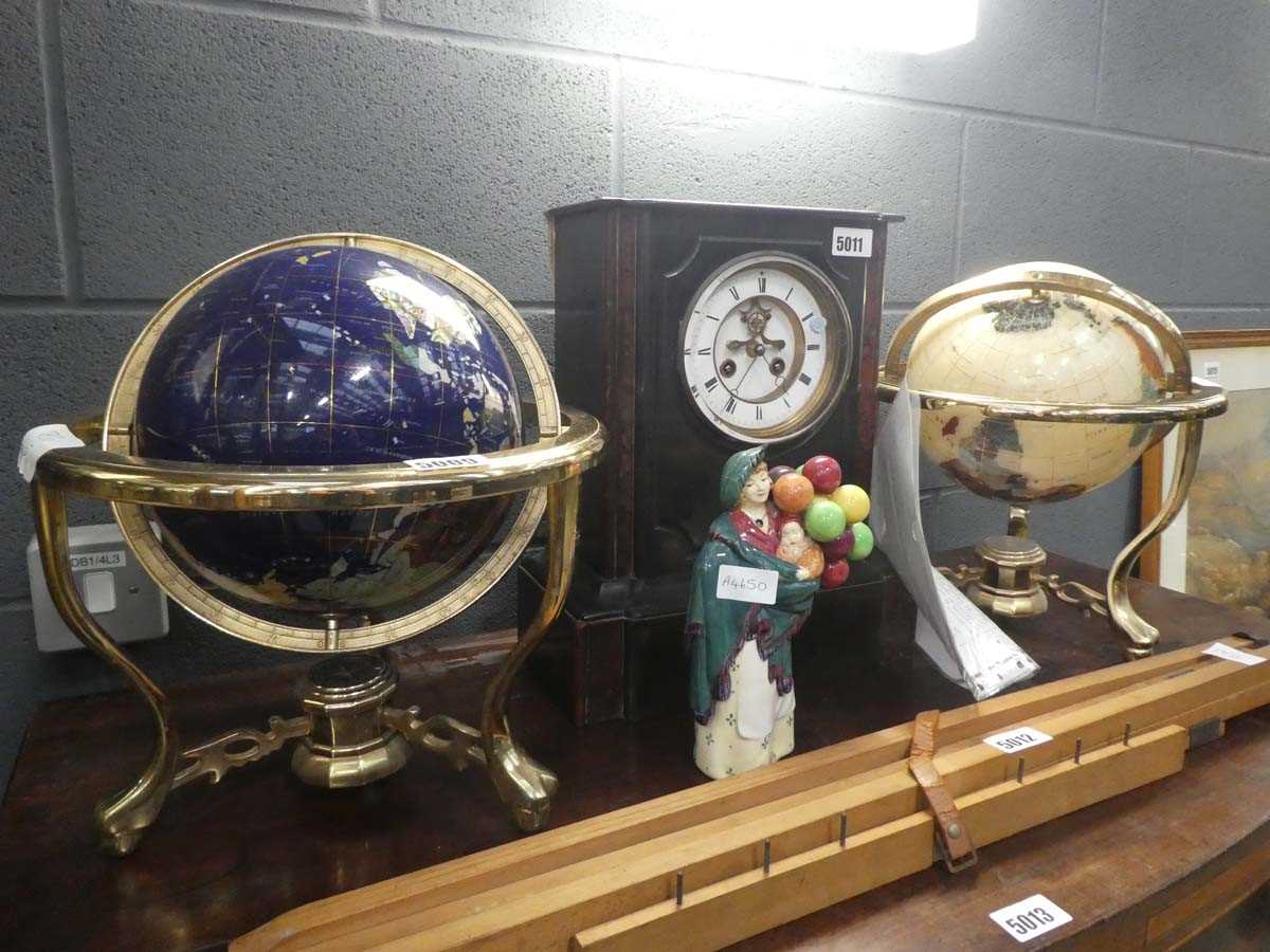 Pair of gemstone tabletop globes