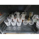 Cage containing wine glasses, cutlery canteen and beer mugs