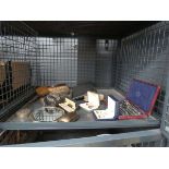 Cage containing silver backed brushes, silver mounted mirror, geometry sets and cufflinks