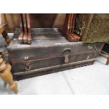 Canvas and wooden travelling trunk