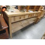 Beech and pine kitchen counter with drawers and shelves under