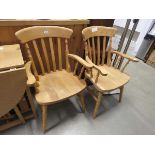 Pair of beech armchairs