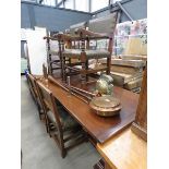 Oak refectory table plus six green rexine chairs