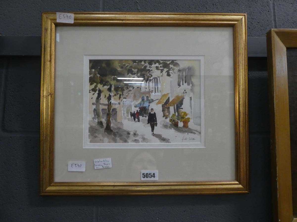 Watercolour, street scene with figures