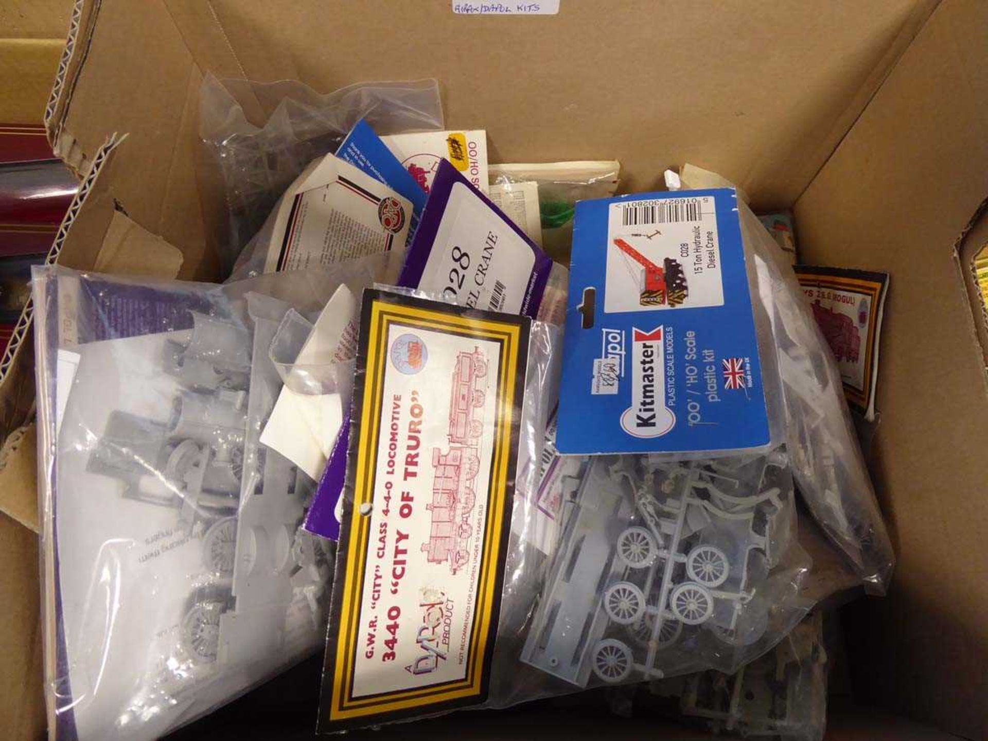 Box containing various model kits,turn table kits and other items by Airfix
