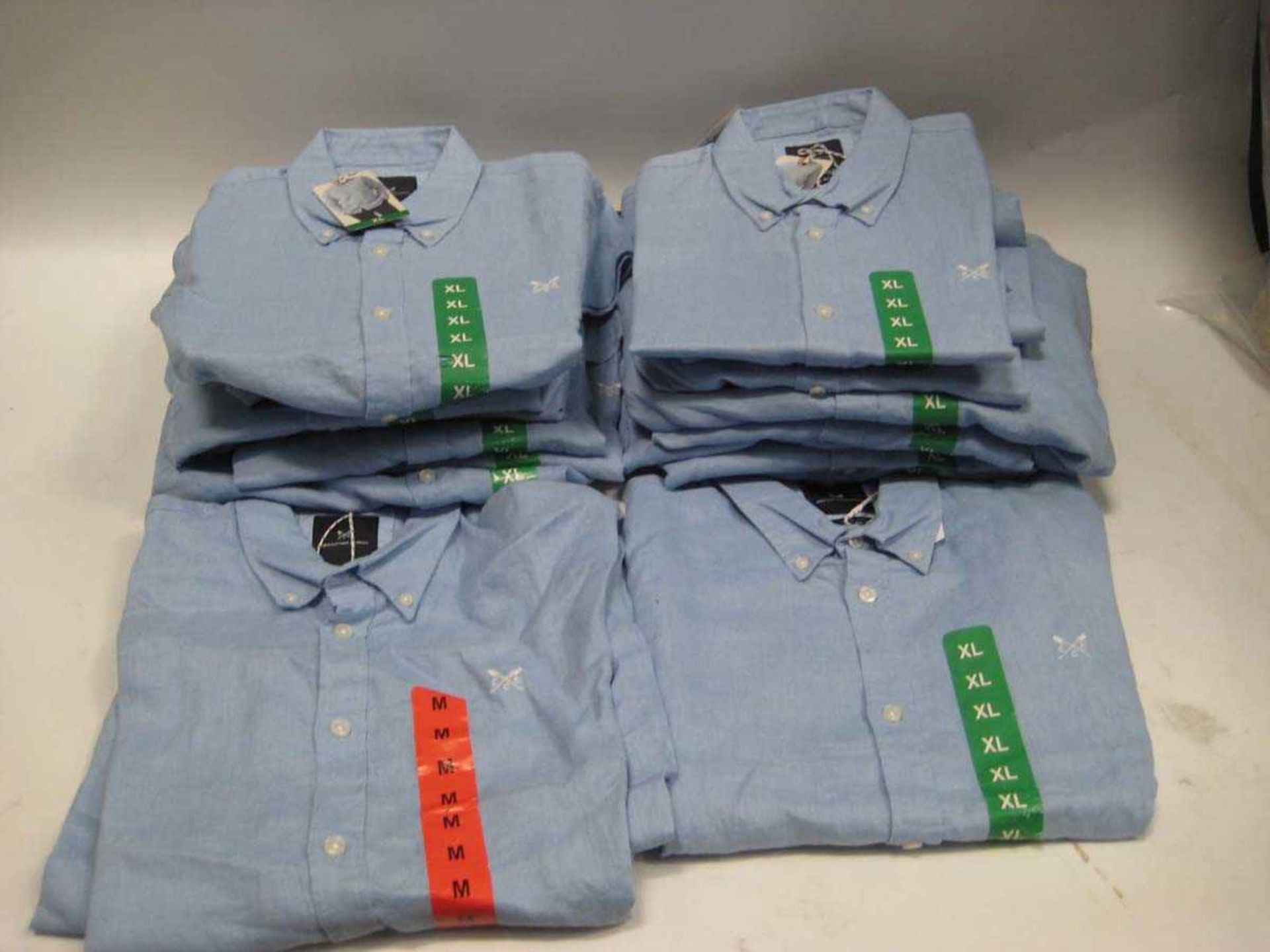 +VAT A bag containing 15x Men's Blue Linen Shirts in various sizes.