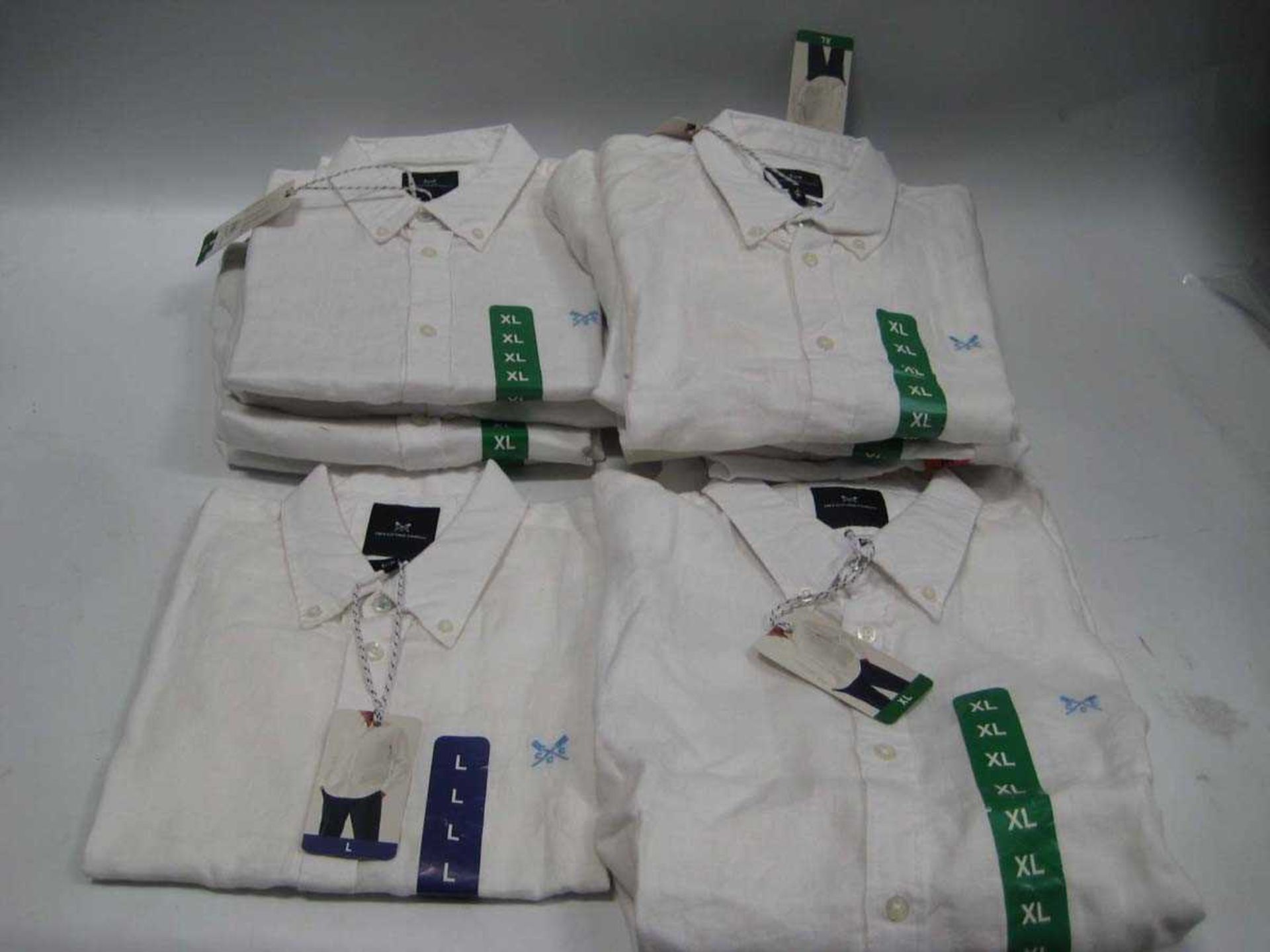 +VAT A bag containing 11x Men's White Linen Crew Clothing Shirts in various sizes.