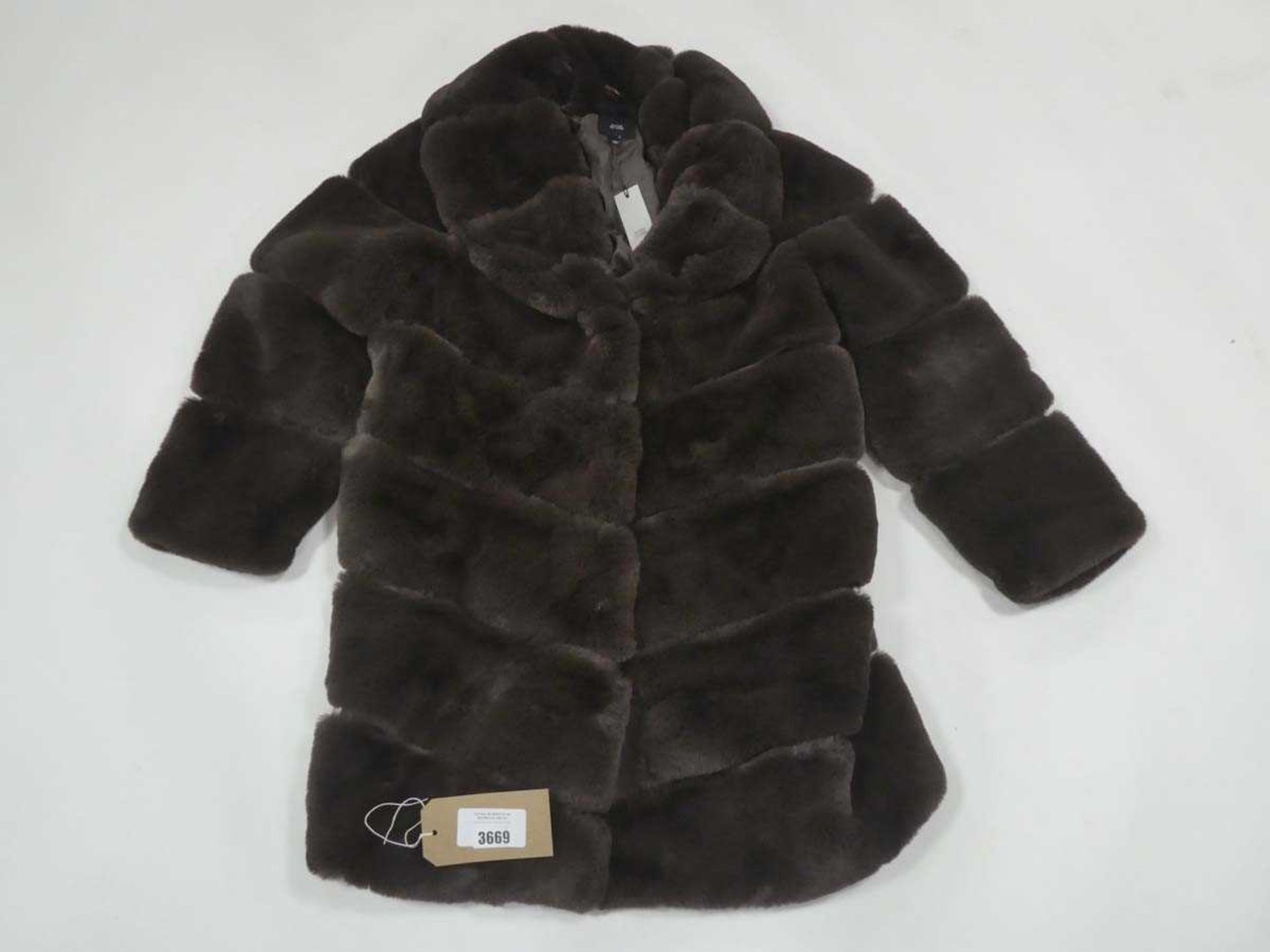 +VAT River Island ladies faux fur long length coat in dark brown size large (hanging)