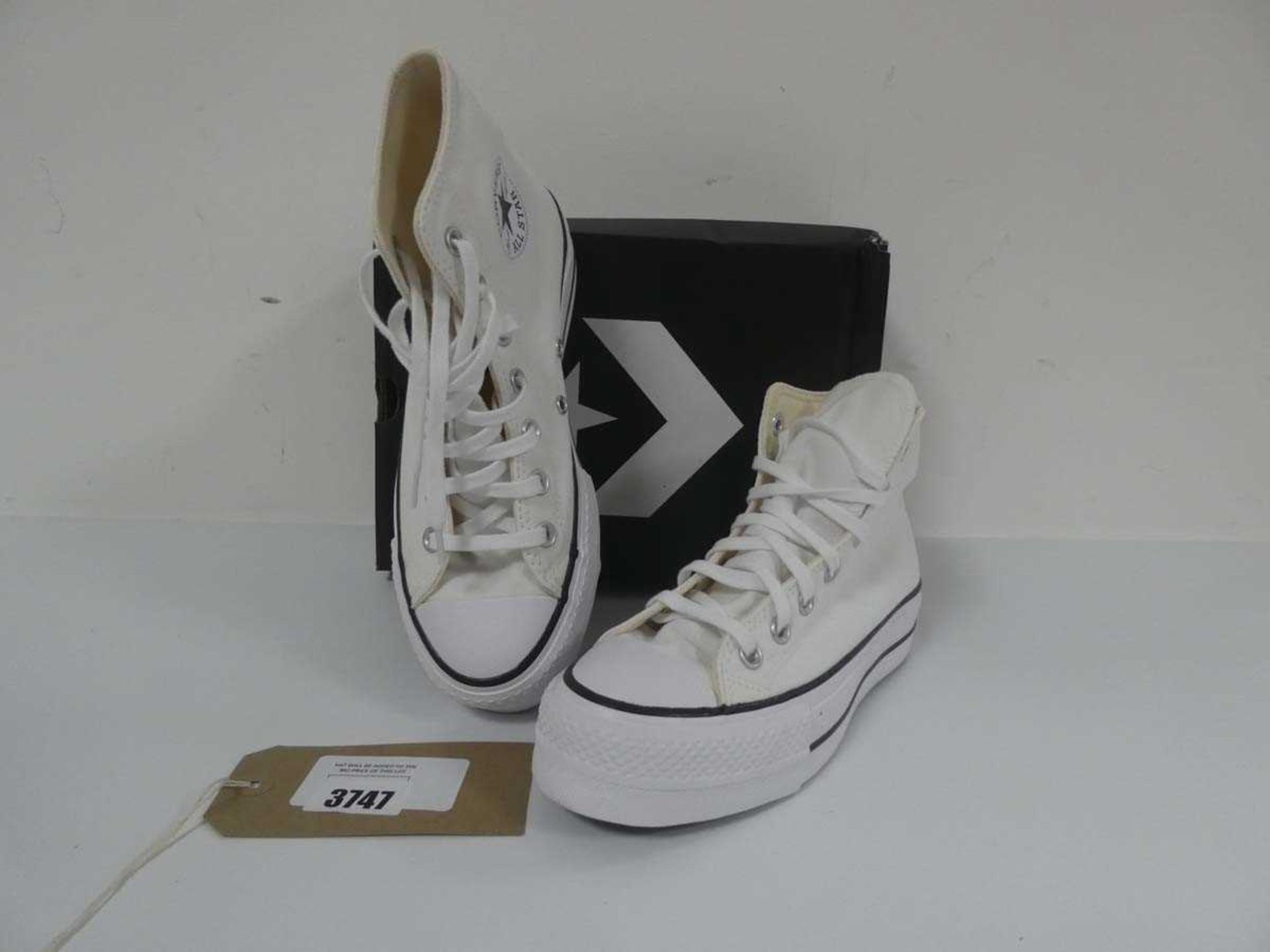 +VAT Boxed pair of Converse lift hi chunky platform shoes in white / black size UK4.5