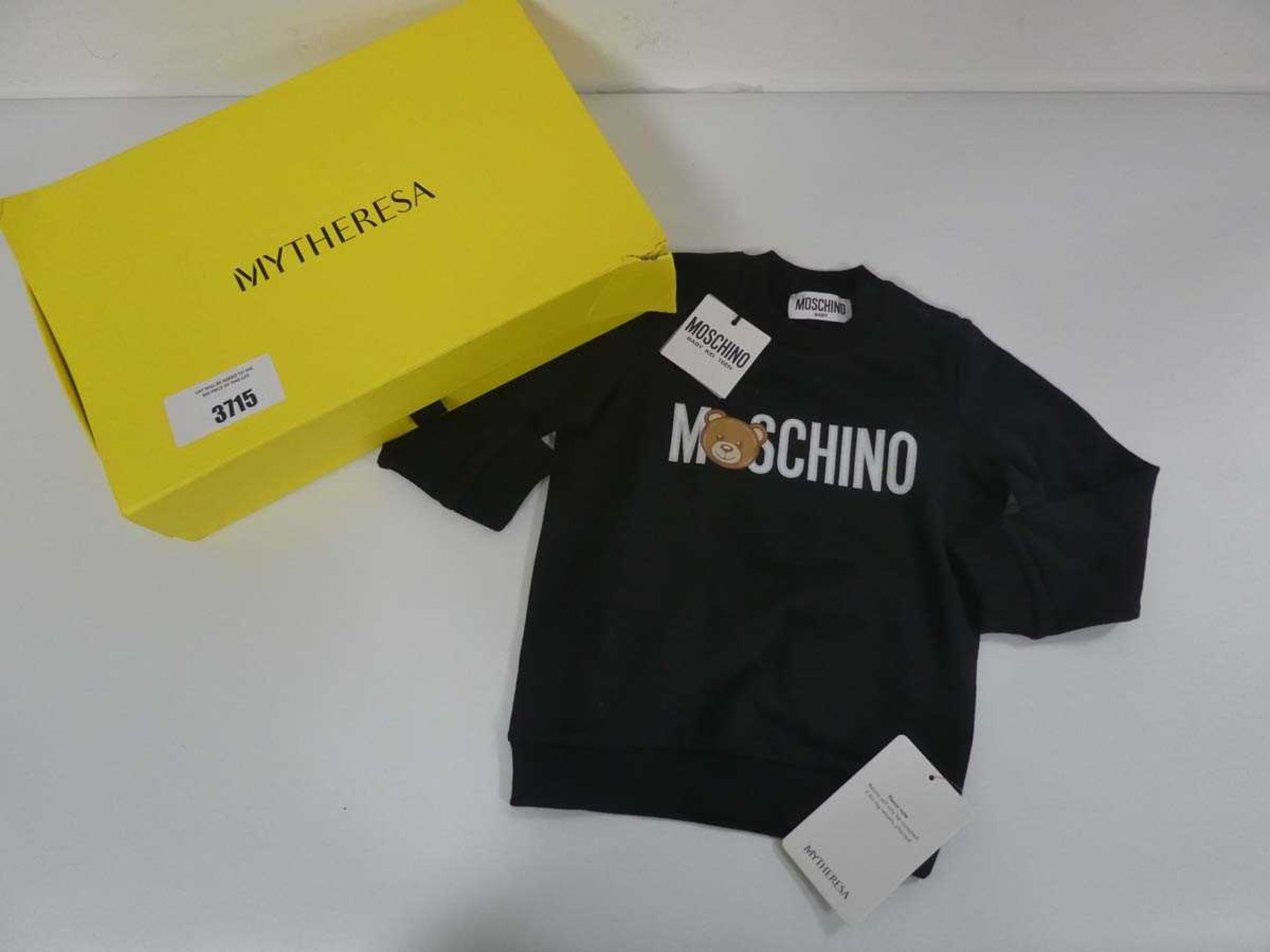 Moschino baby logo sweatshirt in black age 12-18 months with Mytheresa box