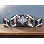 (2) Marble Art Deco clock with garnitures