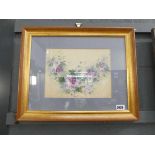 Botanical watercolour with purple flowers by E.F. Grey