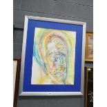 Pastel abstract drawing of a mans face