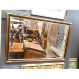 Rectangular bevelled mirror in dark wood frame