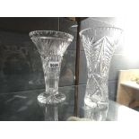 2 cut glass flower vases