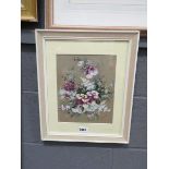 EF Grey painting, still life with pink flowers