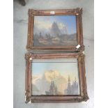 2 oils on board, alpine scenes with cottages