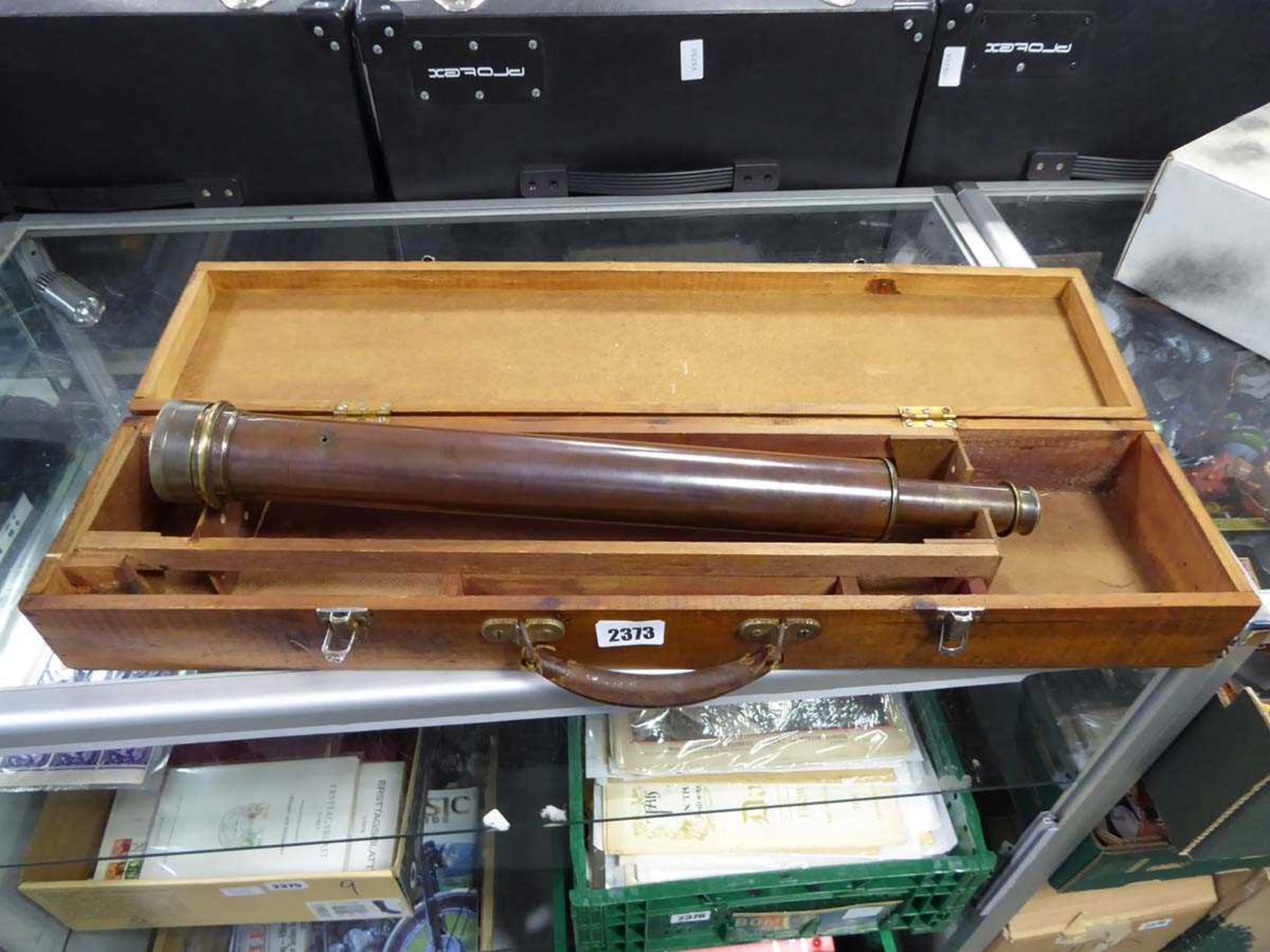 Vintage telescope with wooden case