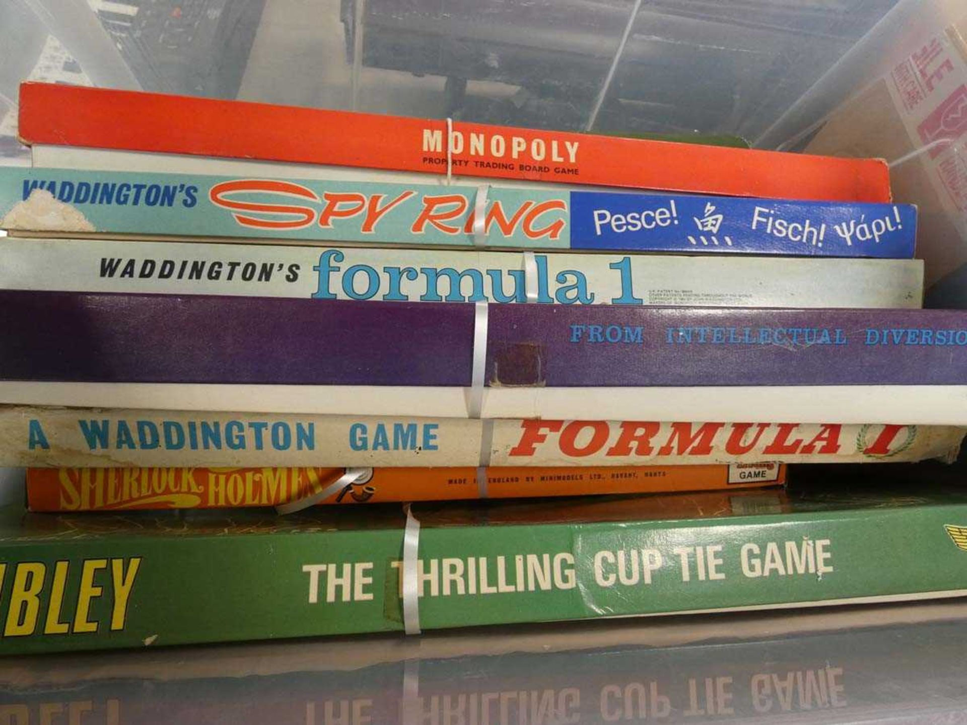 2 boxes containing a selection of vintage board games which includes Waddingtons Formula One, - Image 4 of 4