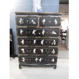 Chinese hard stone inlaid chest of 2 over 4 drawers