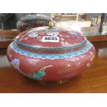 Modern bird and cherry blossom patterned cloisonne lidded bowl