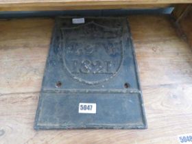 Cast iron plaque dated 1821