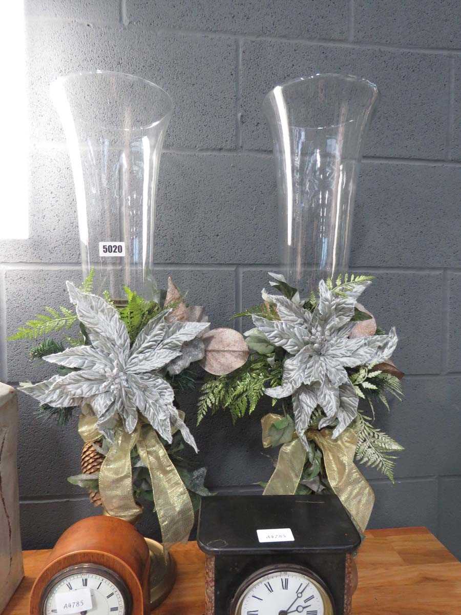 Pair of Christmas themed glass candlesticks